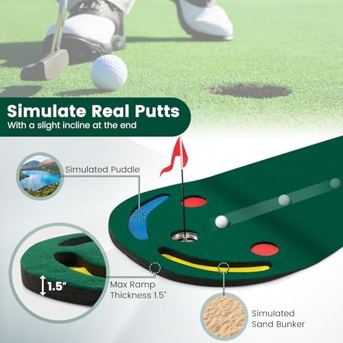 GYMAX Putting Green, 10 x 3 ft Par Three Putting Mat Set - Image 4