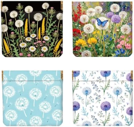 Peacoblue Dandelion Coin Purse, PU Leather Squeeze Pouch 4PCS by PEACOBLUE
