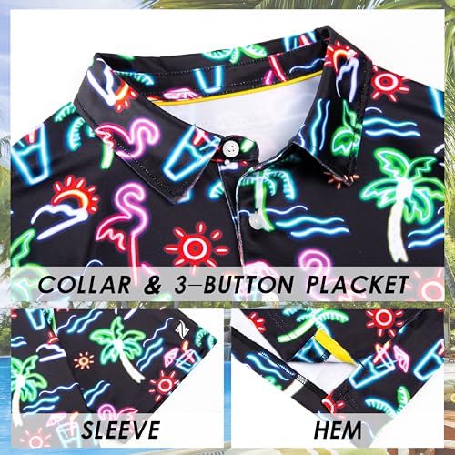 Mens Golf Shirt Short Sleeve Dry Fit Print Moisture Wicking Performance - Image 5