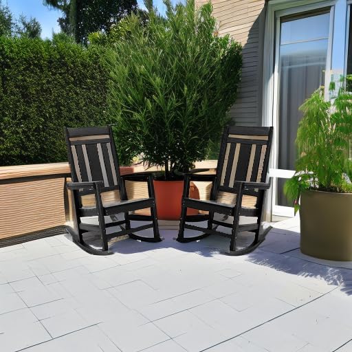 LUE BONA Outdoor Rocking Chairs Set of 2, Weather Resistant Poly Plastic Rocker - Image 5