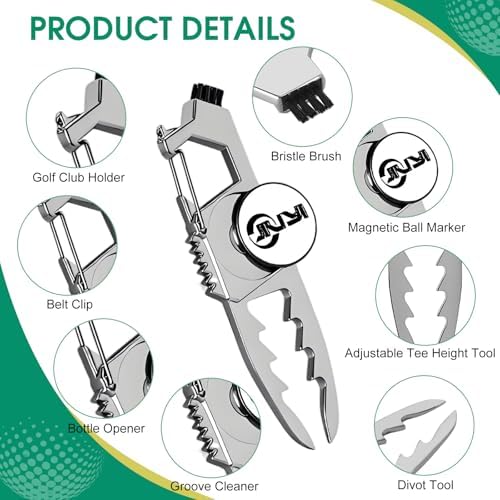 Golf Divot Tool with Magnetic Ball Marker, and Tee Height Adjuster, 6 Golf Tees - Image 2