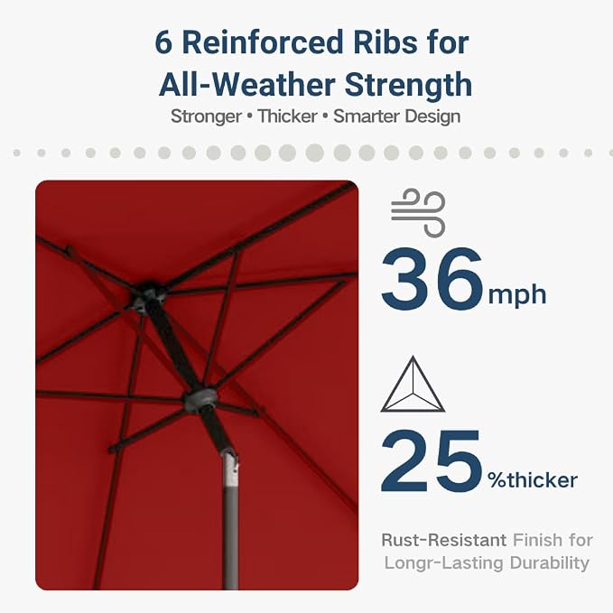 6.5' x 10' Rectangular Patio Umbrella Large Outdoor Market Umbrella w/UV - Image 4