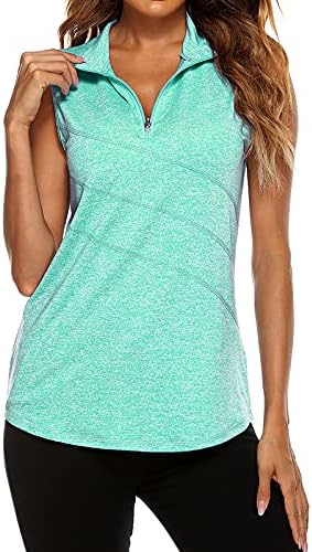 Tanst Sky Women's Sleeveless Golf Polo Shirts Quarter Zip Workout Tank Top by TanstSky
