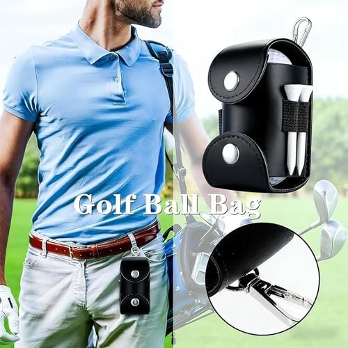Black Leather Golf Ball Pouch - Image 6