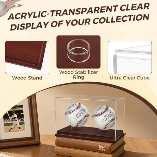 Baseball Display Case, UV Protected Clear Acrylic Cube Golf Ball Display Holder - Image 2