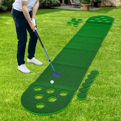 Mini Golf Course Set, Indoor Outdoor Putting Mat w/2 Adjustable Clubs & 2 Balls - Image 4