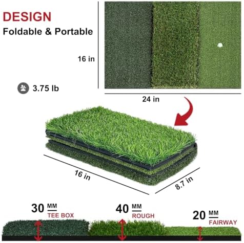 Foldable Tri-Turf Golf Hitting Mat, Non-Slip & Durable Outdoor Practice Mat - Image 3