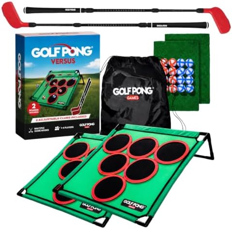 Golf Pong Chipping Game, 2 Boards, 2 Adjustable Ambidextrous Clubs by GolfPongGames