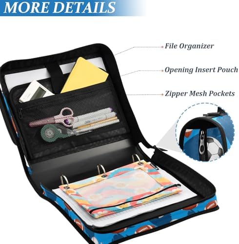 Zipper Binder Bag 3 Ring File Folder Portfolio Organizer Zippered Binder Bags - Image 6