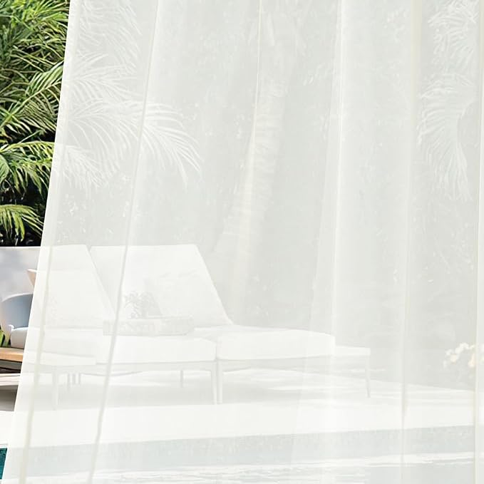 MIULEE Ivory Waterproof Outdoor Sheer Curtains - Image 6