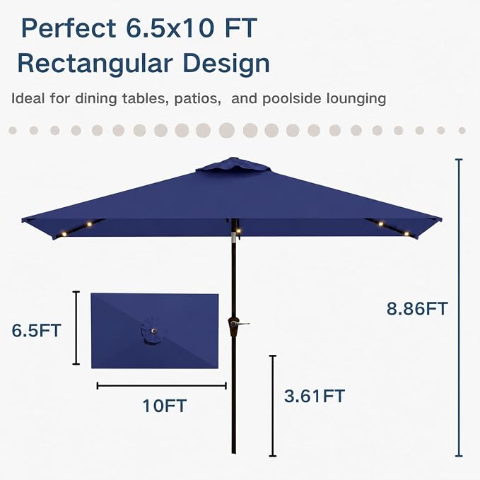 6.5 x 10ft Rectangular Patio Umbrella - Image 3