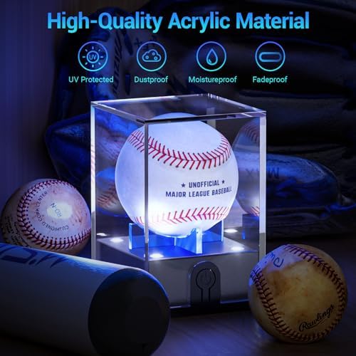 Leshein Baseball Display Case, LED Light Up Baseball Case Cube Holder - Image 4
