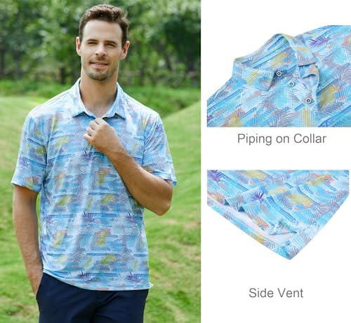 Alex Vando Mens Golf Shirt Moisture Wicking Print Performance Polo Shirt - Image 3