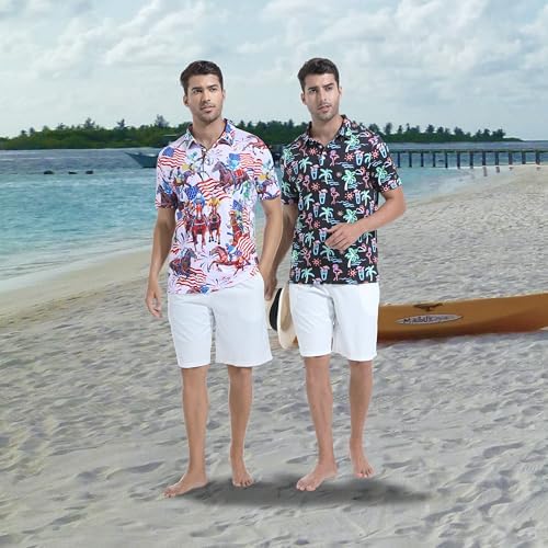 Mens Golf Shirt Short Sleeve Dry Fit Print Moisture Wicking Performance - Image 2