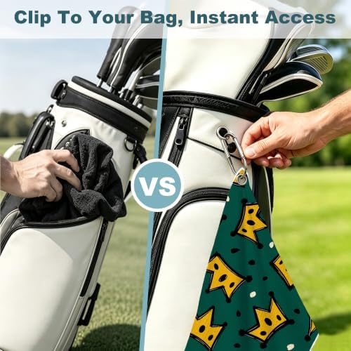 Yellow Crown Golf Towel with Bag Clip, Gift - Image 5