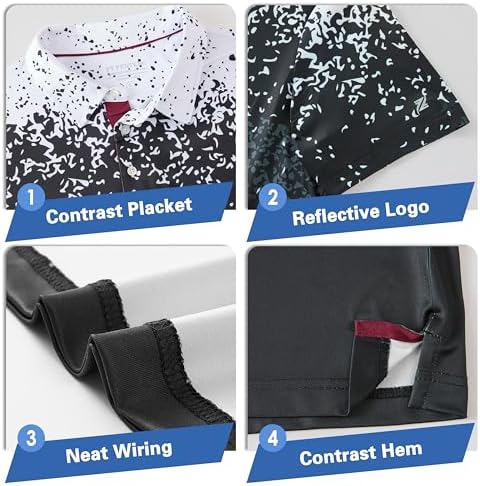 Mens Golf Shirt Short Sleeve Dry Fit Print Moisture Wicking Performance - Image 4