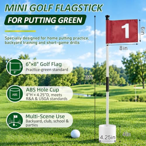 1 Pack Golf Flagstick & Hole Cup Set, 3ft Mini Putting Green Pin Flag - Image 2