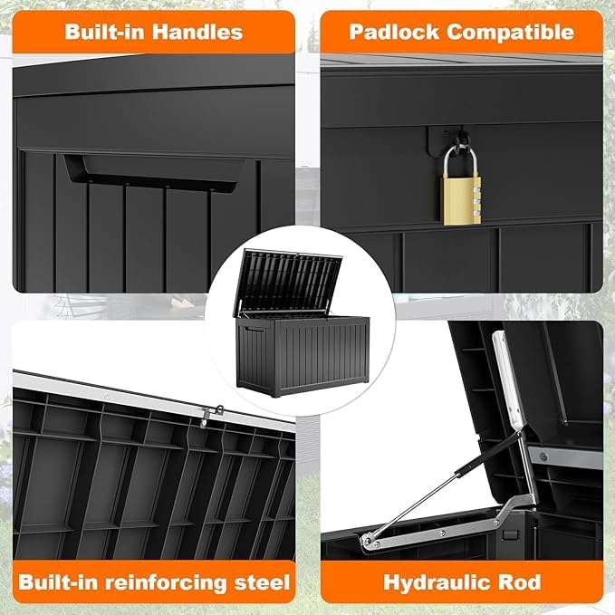 PatioZen 230 Gallon Resin Deck Box, Lockable Patio Outdoor Storage Box - Image 2