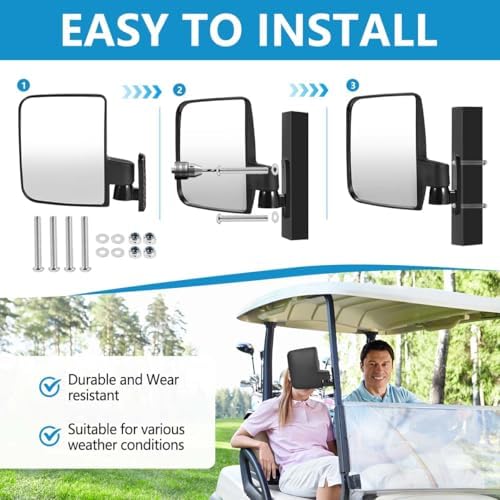 OBTANIM No Drilling Folding Adjustable Golf Cart Side Rear View Mirrors - Image 4