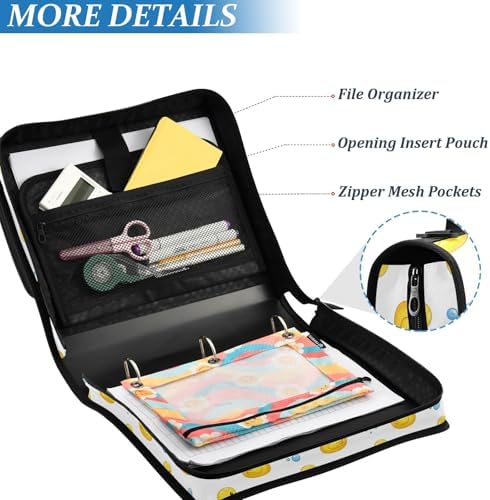 Zipper Binder Bag 3 Ring File Folder Portfolio Organizer Zippered Binder Bags - Image 6