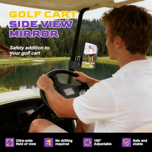 Golf Cart Side Mirrors, No Drilling Golf Cart Rear View Mirrors Universal - Image 2