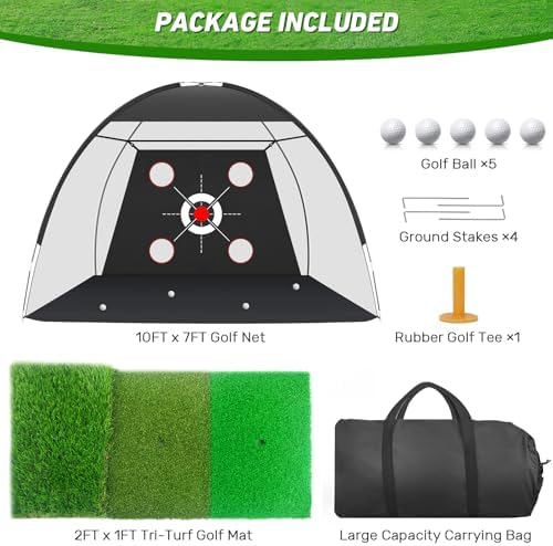 Golf Net, 10x7FT with Golf Practice Mat, Hitting Aid Nets - Image 6