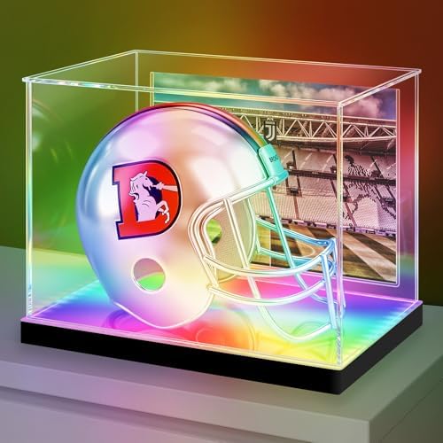 LASOA Helmet Display Case with RGBW LED Light, Self-Assembly Acrylic Display Box by LASOA