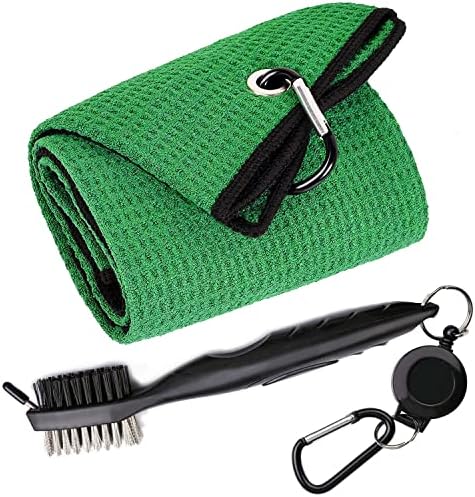 Golf Towel & Groove Cleaner Brush Kit, Tri-Fold Microfiber Waffle by Aebor