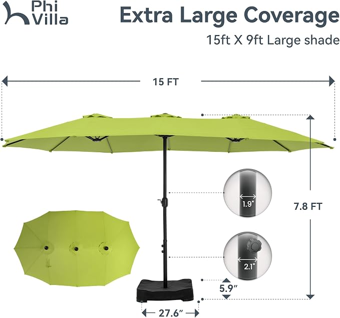 PHI VILLA 15ft Large Outdoor Patio Umbrella - Image 6