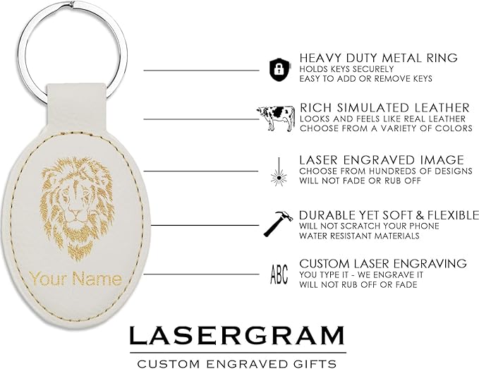 LaserGram Oval Keychain, Golfer Golfing, Personalized Engraving Included (White with Gold)