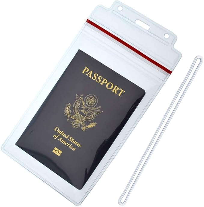 Bulk 25 Pack - Large Luggage Tags - Clear 4x6 Heavy Duty Cruise Ship I'd Tag/Golf Bag Travel Document Holder with 9" Plastic Loop - Waterproof Immunization Card Zip Pouch for Backpack by Specialist ID
