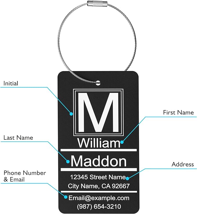 Luggage Tags for Suitcase - Red Personalized Engraved Metal Tag for Cruise Travel - Custom Name Tags Suitable for Bags and Backpacks