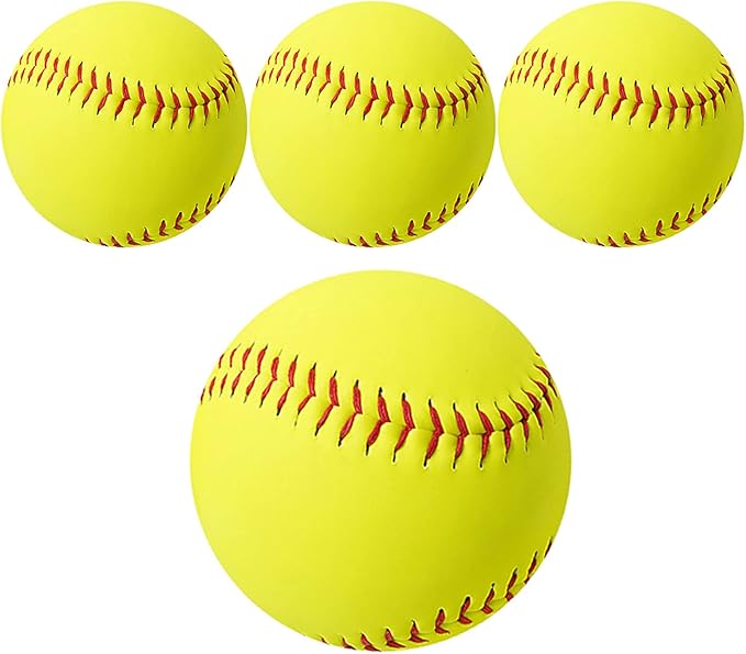 Sports Practice Softballs 4 Pack 12-Inch Yellow Softballs Unmarked Autograph Softball Official Size and Weight Softbal for Games, Practice, Training, Hitting, Pitching, Fielding