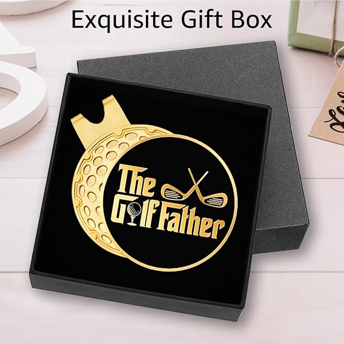 Hafhue The Golf Father Black Gold Golf Ball Marker with Magnetic Hat Clip, Funny Golf Accessories and Golf Gifts for Men Dad Grandpa, Birthday for Golf Fan Golfer Golf Lover