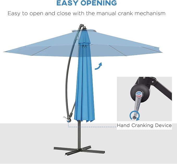 Outsunny 10' Cantilever Hanging Tilt Offset Patio Umbrella | UV & Water - Image 3