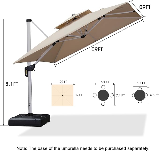 PURPLE LEAF Cantilever Outdoor Umbrella 9' x 9' Square Double Top, 3-Yr - Image 9