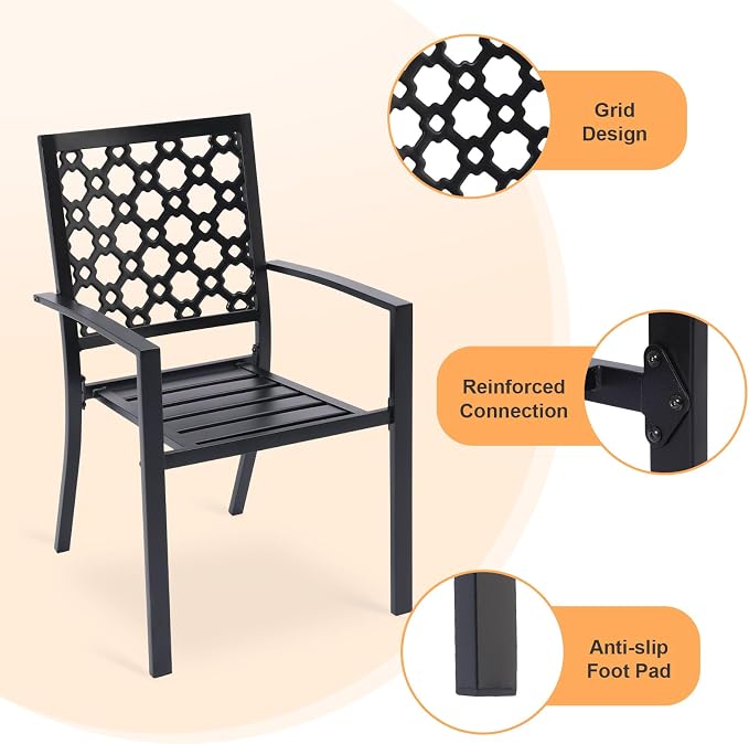 Patio Dining Chairs Set of 2, Stackable Metal High Back Chairs Set - Image 6
