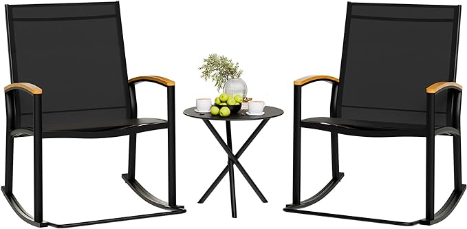 Shintenchi 3 Piece Outdoor Rocking Bistro Set, Textilene Fabric Small Patio by Shintenchi%7CFurnitureMadeforRealLife