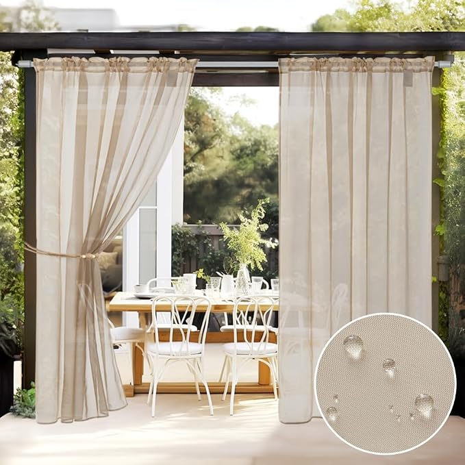 MIULEE Beige Waterproof Outdoor Sheer Curtains by MIULEE