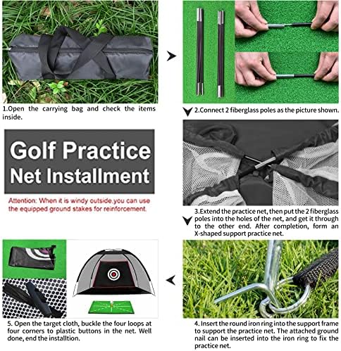 Black Golf Practice Set With Net, Hitting Mat, Target Cloth and Carrying Bag - Image 6