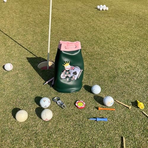 Golf Valuables Pouch with Embroidery, Leather Drawstring Golf Tee Ball Bag - Image 2