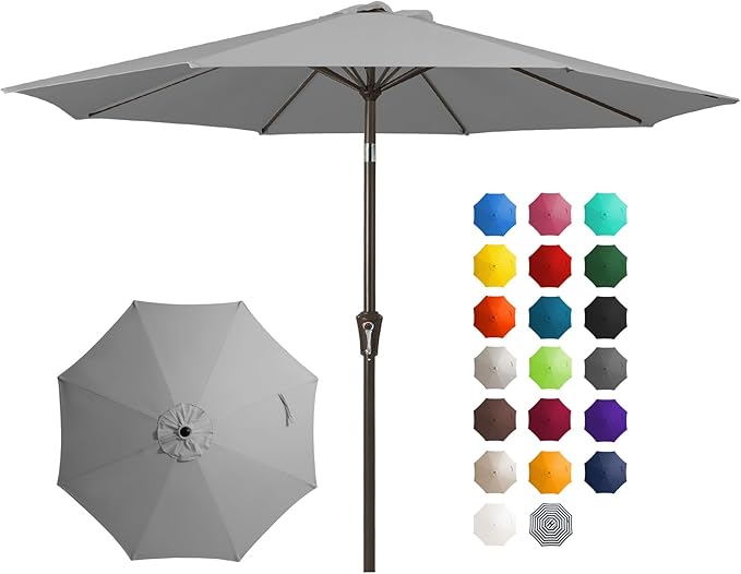 JEAREY 10 ft Outdoor Patio Umbrella w/Tilt and Crank, Light Gray | 8 Sturdy by JEAREYOutdoorsCollection