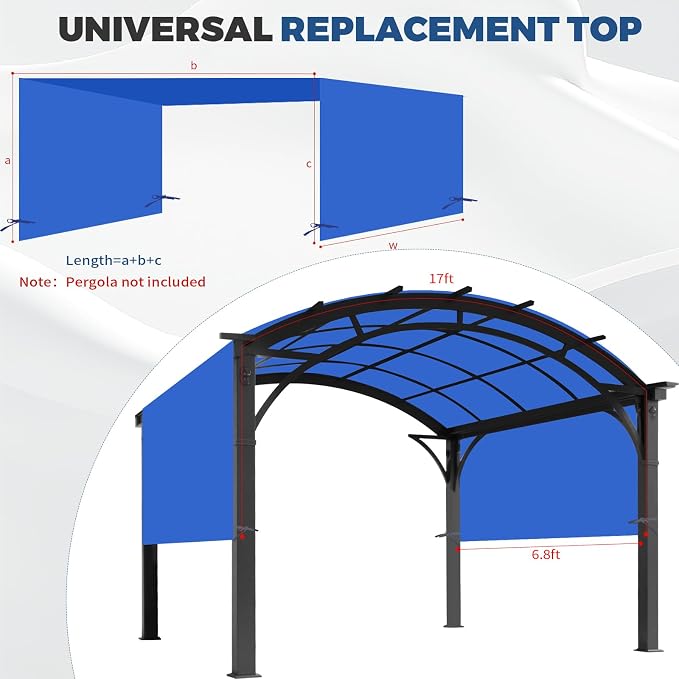 17' x 6.8' Waterproof Pergola Canopy Replacement Cover, Royal Blue | Waterproof - Image 3