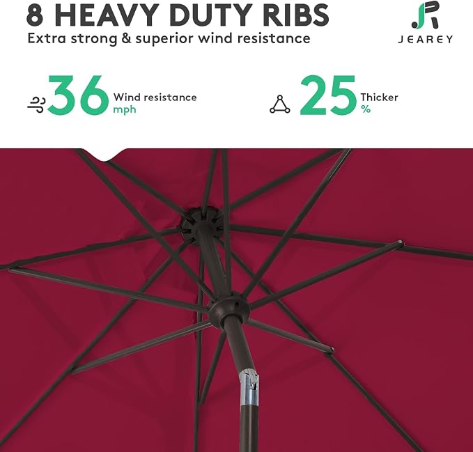 JEAREY 10 ft Outdoor Patio Umbrella w/Tilt and Crank, Wine Red | 8 Sturdy Ribs - Image 5