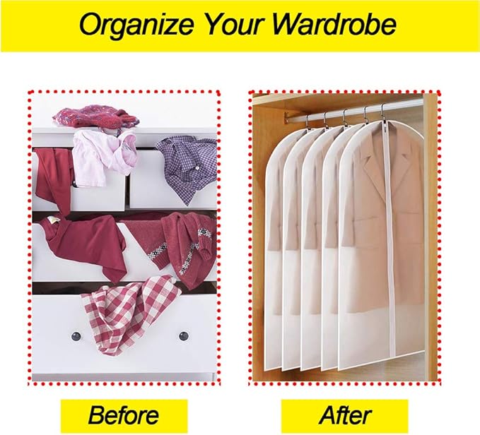 Garment Bags for Hanging Clothes 24'' x 60'' (Set of 6) Coat Covers for Closet Foldable Washable Dress Bags for Hanging Clothes for Long Dress Dance Costumes Suits Gowns Coats
