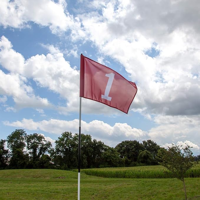 Vispronet Numbered Golf Flags for Putting Green (9) – 20in x 14in Red & White Flags Numbered 10-18, Golf Range Accessories for Courses, Outdoor Hole Flag, Durable Polyester Material