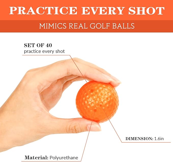 40 Pack Foam Golf Practice Balls - Realistic Feel and Limited Flight Training Balls for Indoor or Outdoor
