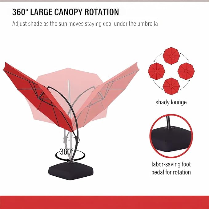 Outdoor Patio Umbrella with Base included, 12 FT Deluxe Curvy Cantilever - Image 7