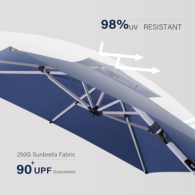 Patio Umbrella, Rectangle Outdoor Cantilever Umbrella, Aluminum Offset Umbrella - Image 8