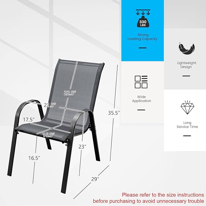 MEDIMALL Patio Chairs, Stackable Patio Chairs Set of 4, Outdoor Dining Chairs - Image 3